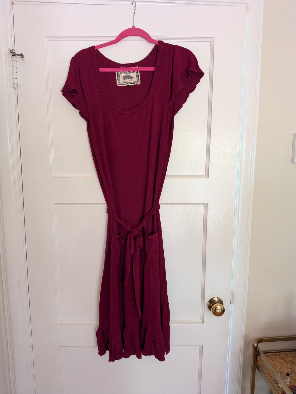 Effie's Heart Berry Scoop Neck Midi Knitted Dress with Tie Waist